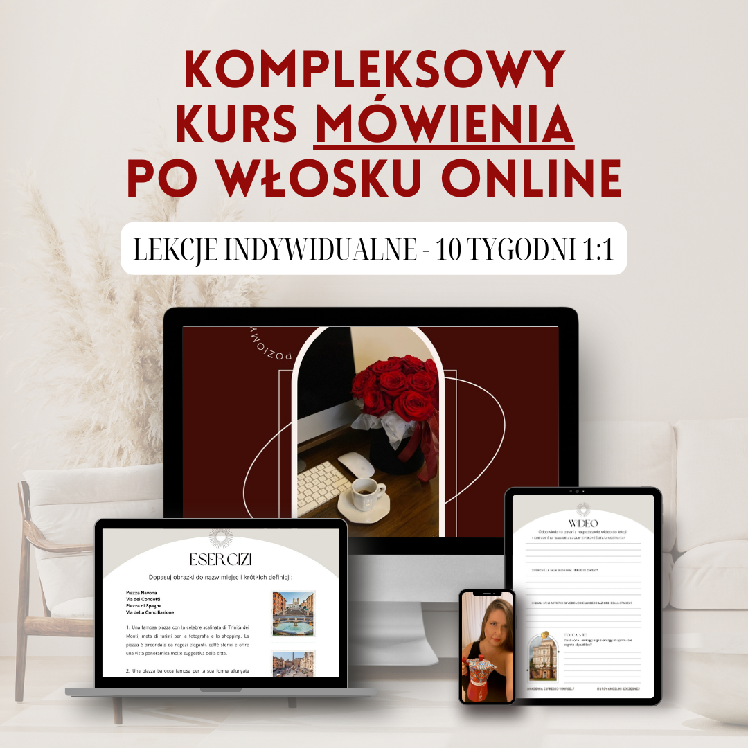 Pakiet - 10 tygodni lekcji indywidualnych po włosku online + autorskie materiały