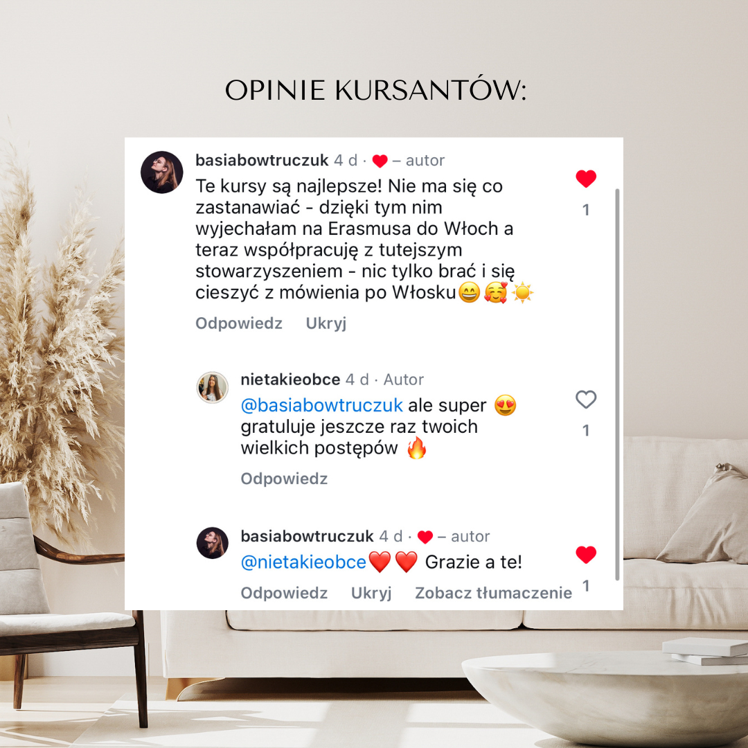 Pakiet - 10 tygodni lekcji indywidualnych po włosku online + autorskie materiały - obrazek 7